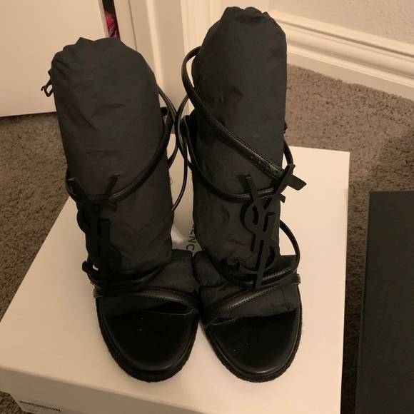 Saint Laurent Cassandra Opyum Wedge Sandals - Picture 1 of 6